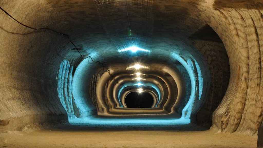 Photograph of the tunnels of the Soledar salt and gypsum mines.