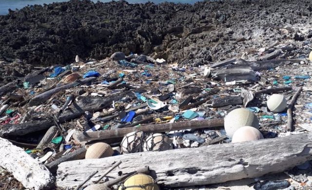 Plastic waste on a Seichelles beach