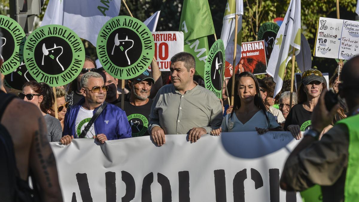 The president of PACMA, Javier Luna, at the anti-bullfighting demonstration called by PACMA held in Madrid