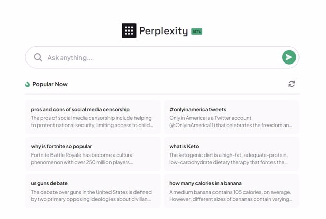 Perplexity search engine based on a conversational AI