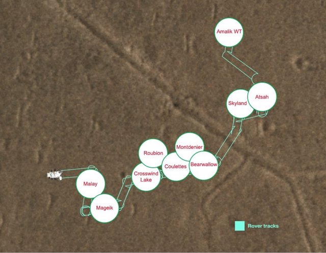 This map shows the locations where NASA's Perseverance rover left 10 samples for a future mission to pick up.  After more than five weeks of work, the sample deposit was completed on January 28, 2023.