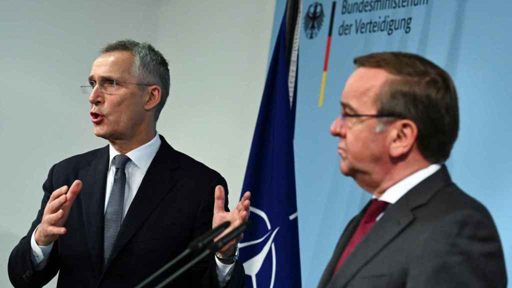 NATO Secretary General Jens Stoltenberg and German Defense Minister Boris Pistorius during their meeting on Tuesday in Berlin