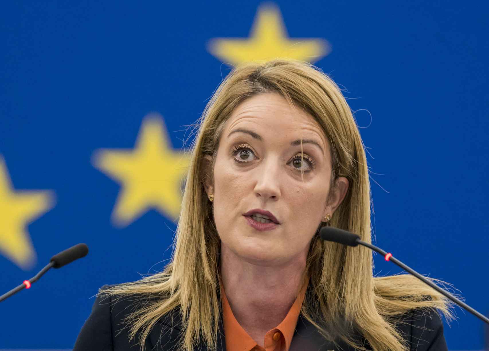 President Roberta Metsola, during the announcement of the sanctions