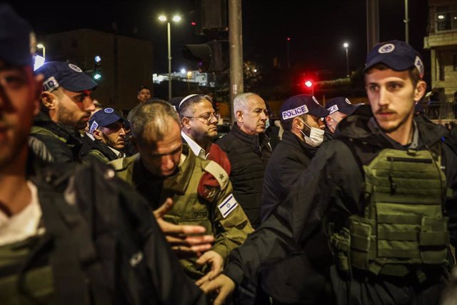 Israeli Prime Minister Benjamin Netanyahu and National Security Minister Itamar Ben Gvir at the scene of a bombing that killed seven Israelis near an East Jerusalem synagogue