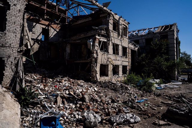 File - Archival image of a building destroyed by Russian missiles in Bakhmut, Ukraine