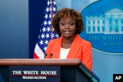 FILE - White House Press Secretary Karine Jean-Pierre speaks during the daily briefing at the White House in Washington, on Oct. 25, 2022.