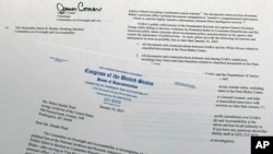 FILE - The letter from House Oversight Committee Chairman Rep. James Comer, R-Ky., to Debra Steidel Wall, United States Archivist, is pictured Tuesday, Jan. 10, 2023.