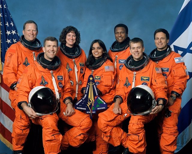 FILE - The crew of the STS-107 mission.  From left to right: Brown, Husband, Clark, Chawla, Anderson, McCool and Ramon