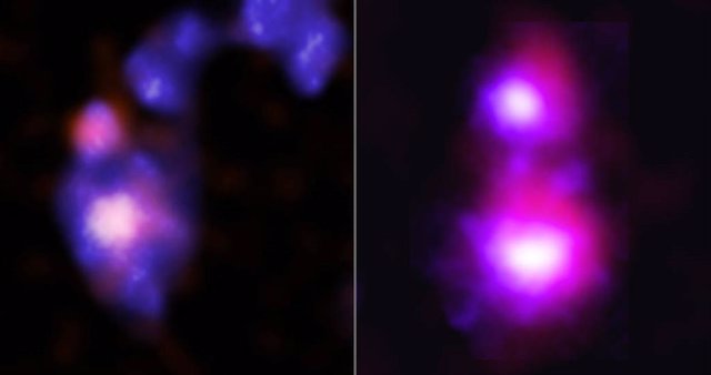 First evidence of the existence of giant black holes in dwarf galaxies on a collision course