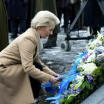 Ursula von der Leyen lays a wreath at the Estonian independence war memorial