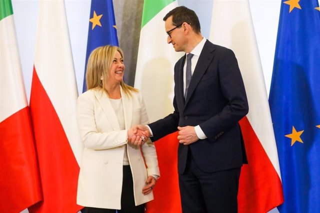 Italian Prime Minister Giorgia Meloni and her Polish counterpart Mateusz Morawiecki