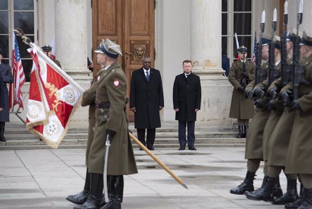 File - US Defense Secretary Lloyd Austin and Polish Defense Minister Mariusz Blaszczak in Warsaw.