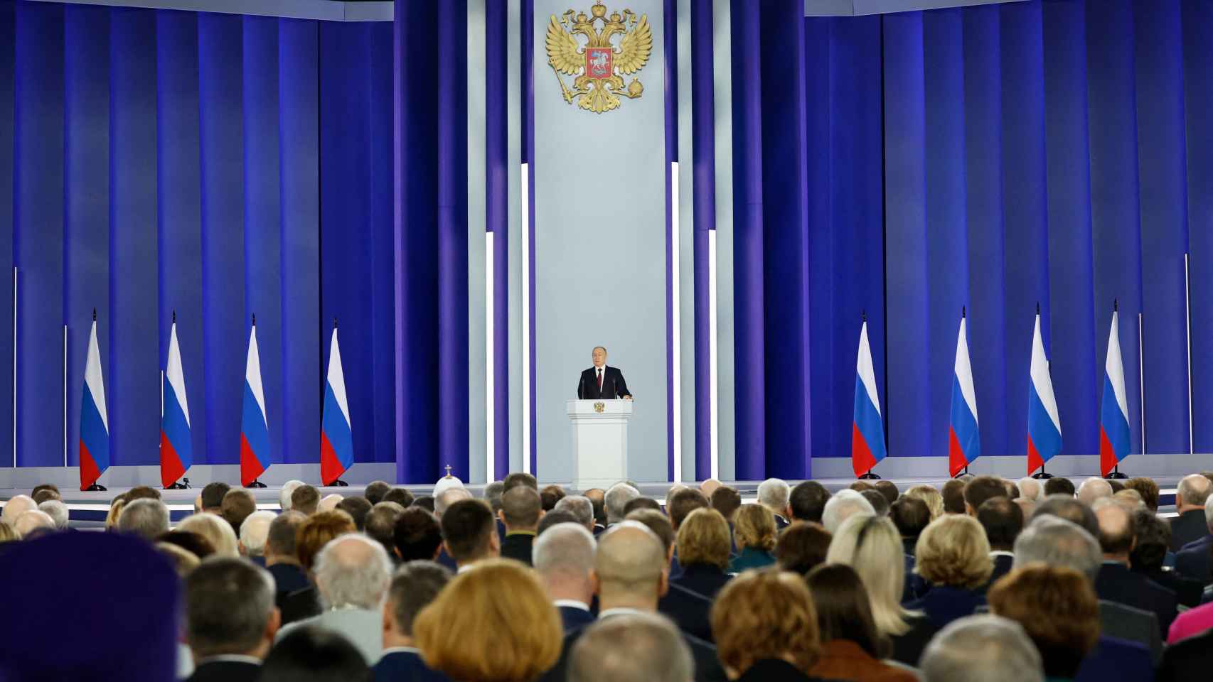 Russian President Vladimir Putin addresses the Federal Assembly in Moscow on Tuesday.