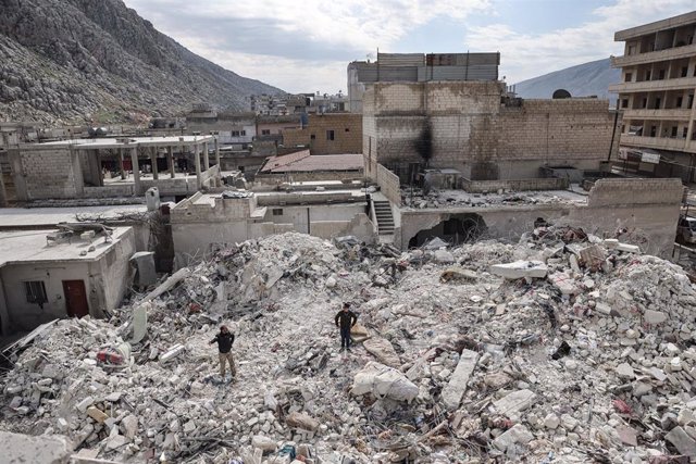 Buildings destroyed by earthquakes in Melis, Syria