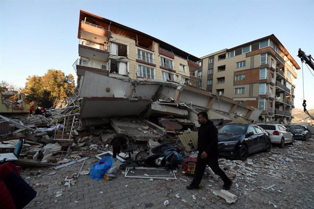 Destroyed building in Hatay, Turkey, after the devastating earthquakes of February 6