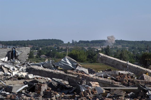 File - Smoke after an explosion in Bakhmut, in Donetsk (Ukraine)