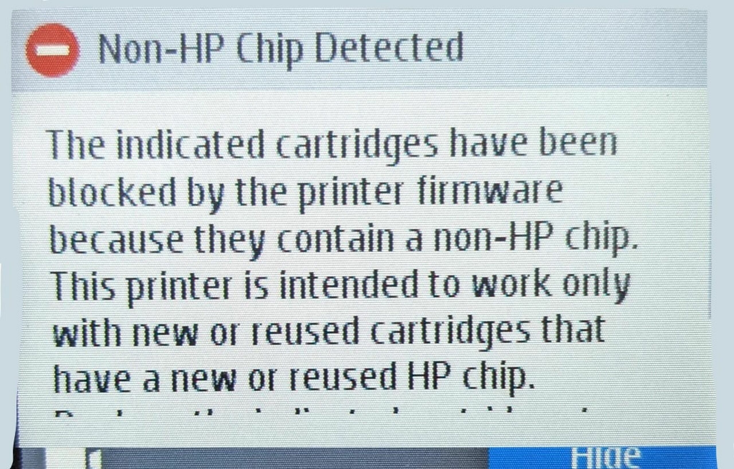 A software update blocks the use of non-original cartridges in HP printers