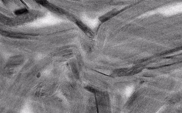 A transmission electron microscopy cross section shows how thin these layers of metal are;  each one is thinner than a strand of DNA.