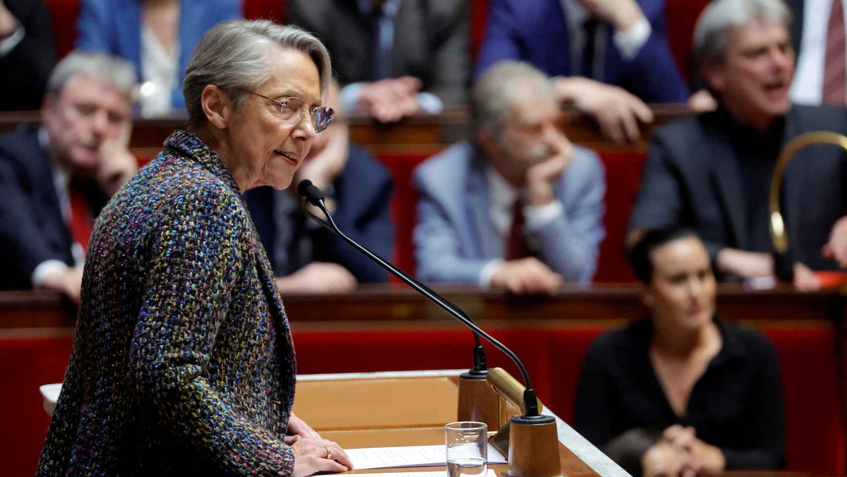 The French Prime Minister, Élisabeth Borne, in the National Assembly during her speech this Thursday in which she announced the use of article 49.3.