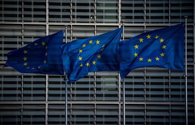 Archive - EU flags at the European Commission headquarters in Brussels