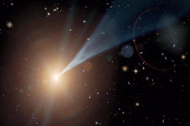 Not all black holes have jets, but when they do, the jets can point in any direction.  If a jet shines on Earth, the object is called a blazar.