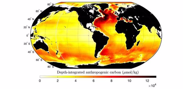 Depth Integrated Anthropogenic Carbon Map