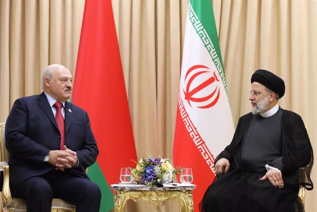 File - The President of Belarus, Alexander Lukashenko, with his Iranian counterpart, Ebrahim Raisi, during a meeting in Samarkand, Uzbekistan.