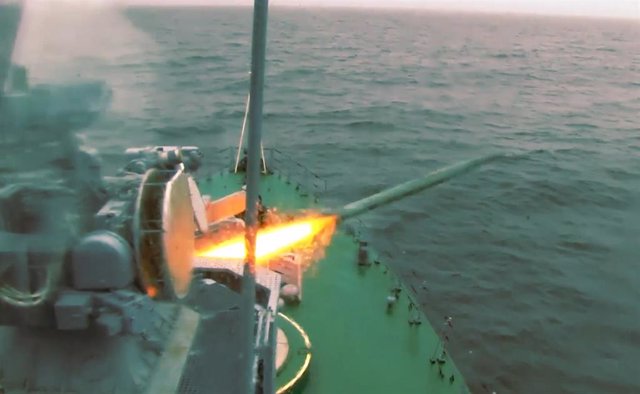 File - Launch of a missile from a warship of the Russian Navy