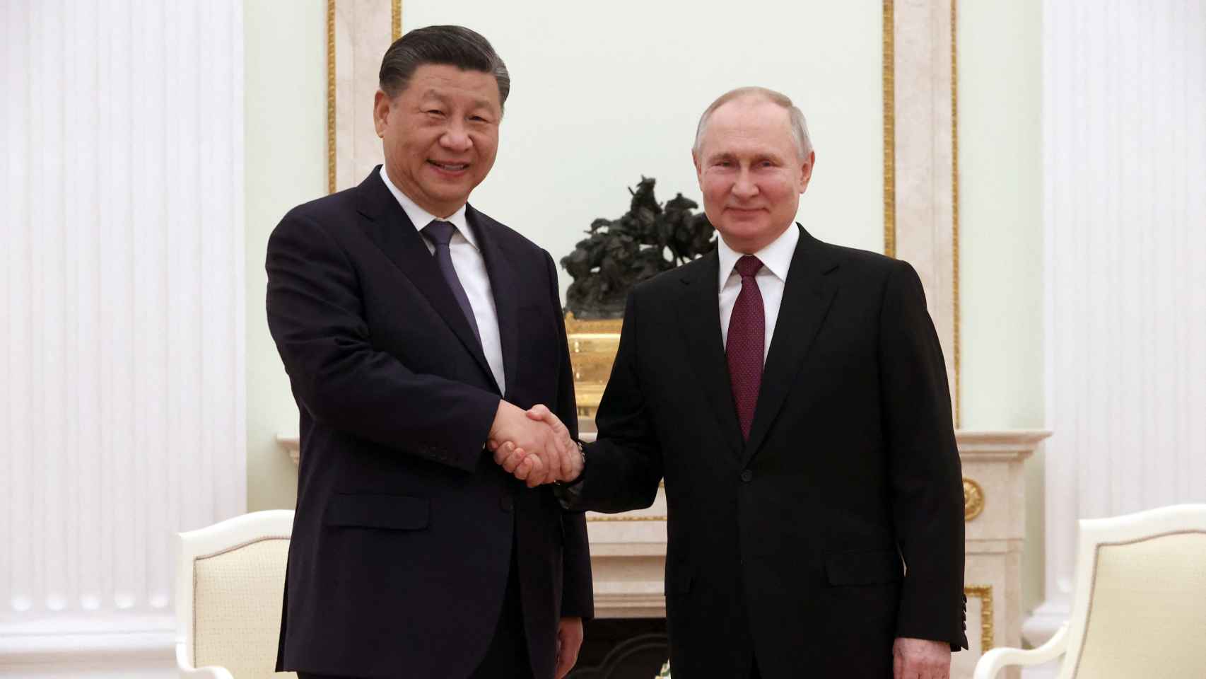 Xi Jinping and Vladimir Putin at their meeting in Moscow on Monday