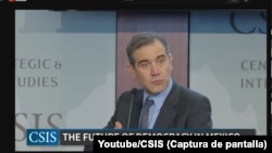 The director of the National Electoral Institute, Lorenzo Córdova, speaks at the forum on Plan B on electoral reform and the Future of Democracy in Mexico, sponsored by the Center for Strategic and International Studies, in Washington, on March 21, 2023.