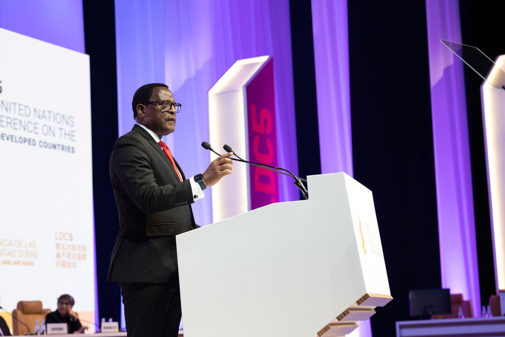 Lazarus McCarthy Chakwera, President of Malawi, participates in the Least Developed Countries Summit in Doha, Qatar.