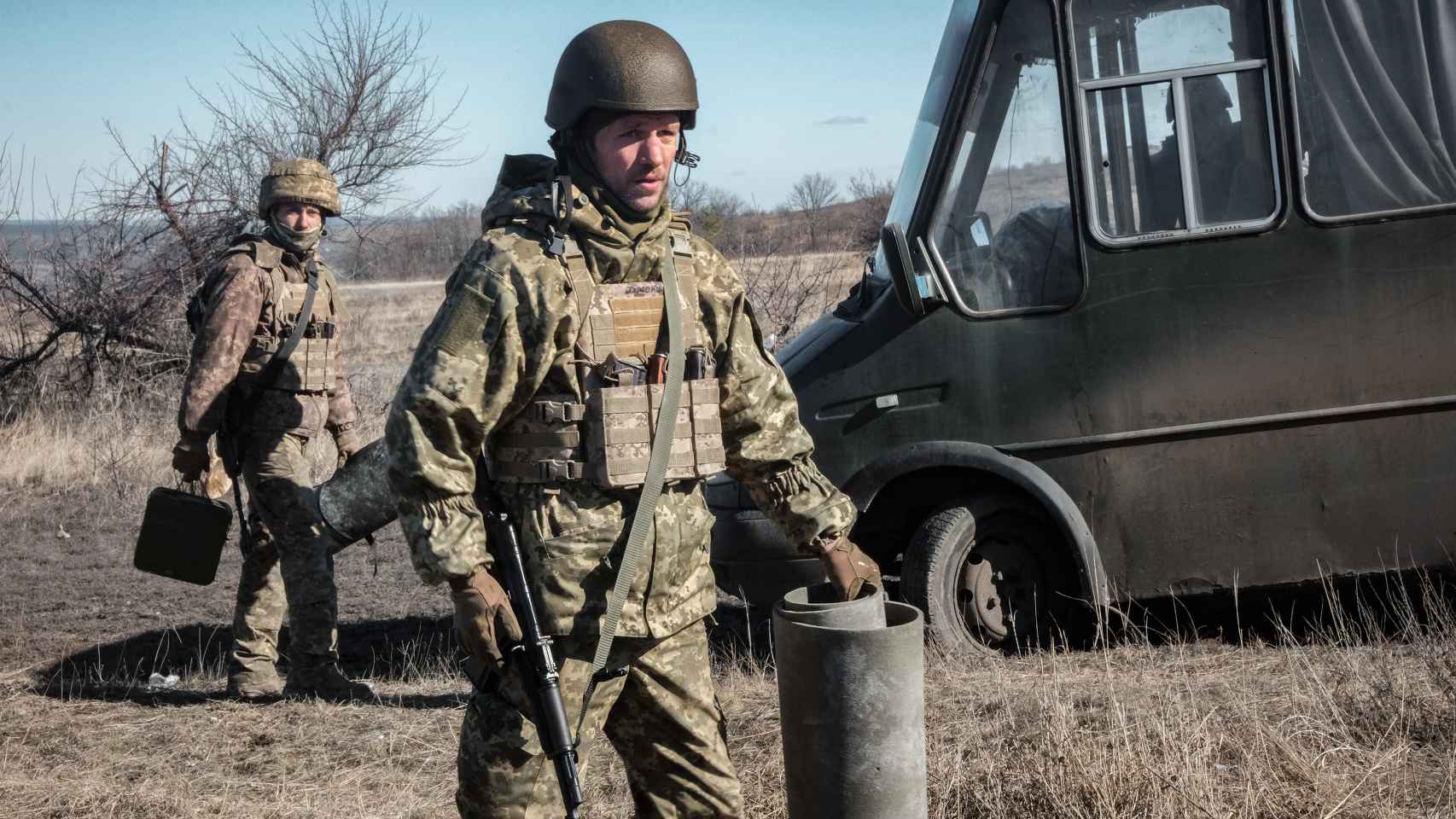 Ukrainian soldiers near the Bakhmut front lines.