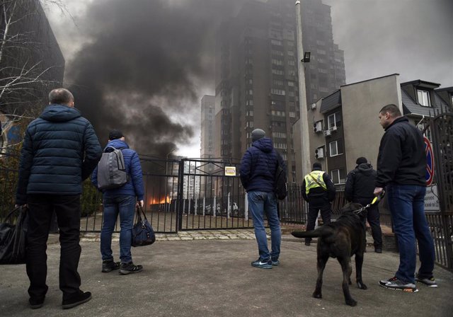 Columns of smoke after Russian shelling in kyiv, Ukraine