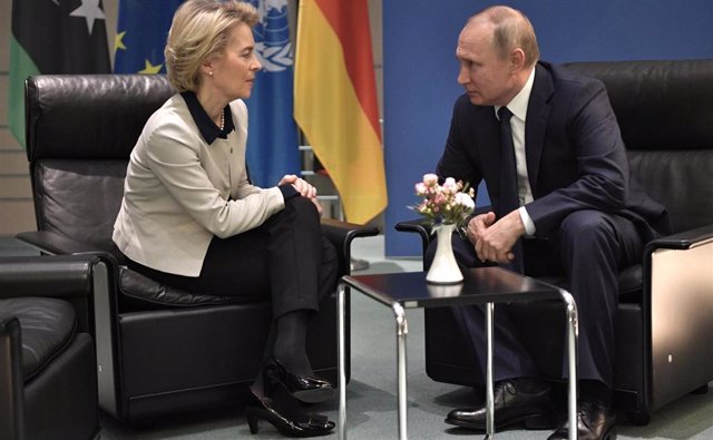 FILE - The President of the European Commission, Ursula von der Leyen, and the Russian President, Vladimir Putin.