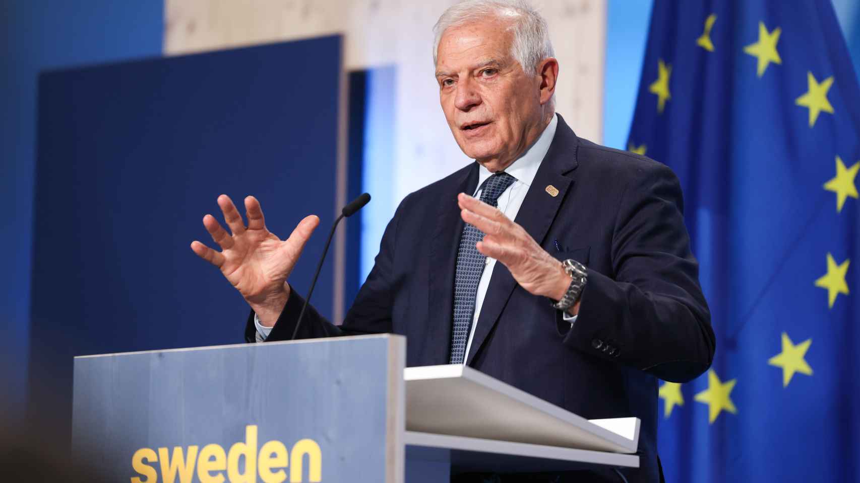 The head of EU diplomacy, Josep Borrell, during the press conference this Wednesday in Stockholm