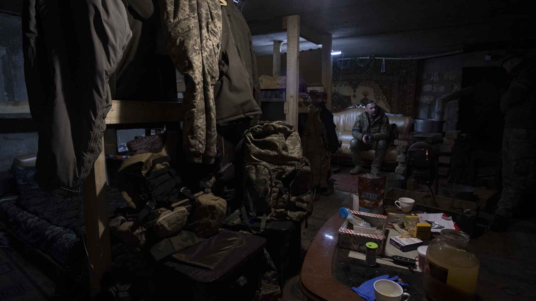 Underground bunker where Ukrainian soldiers live on the Vuhledar (Donetsk) combat front.