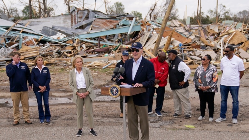 Biden visits area devastated by tornado in Mississippi