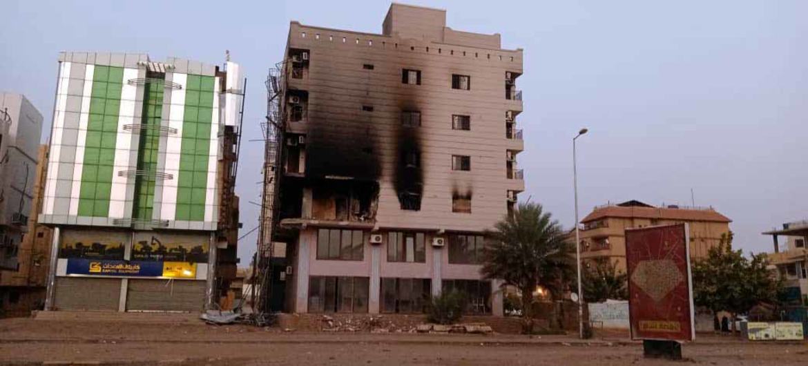 A Khartoum residential building is damaged after being hit by a missile.