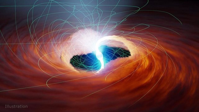 In this illustration of an ultraluminous X-ray source, two rivers of hot gas are drawn toward the surface of a neutron star.