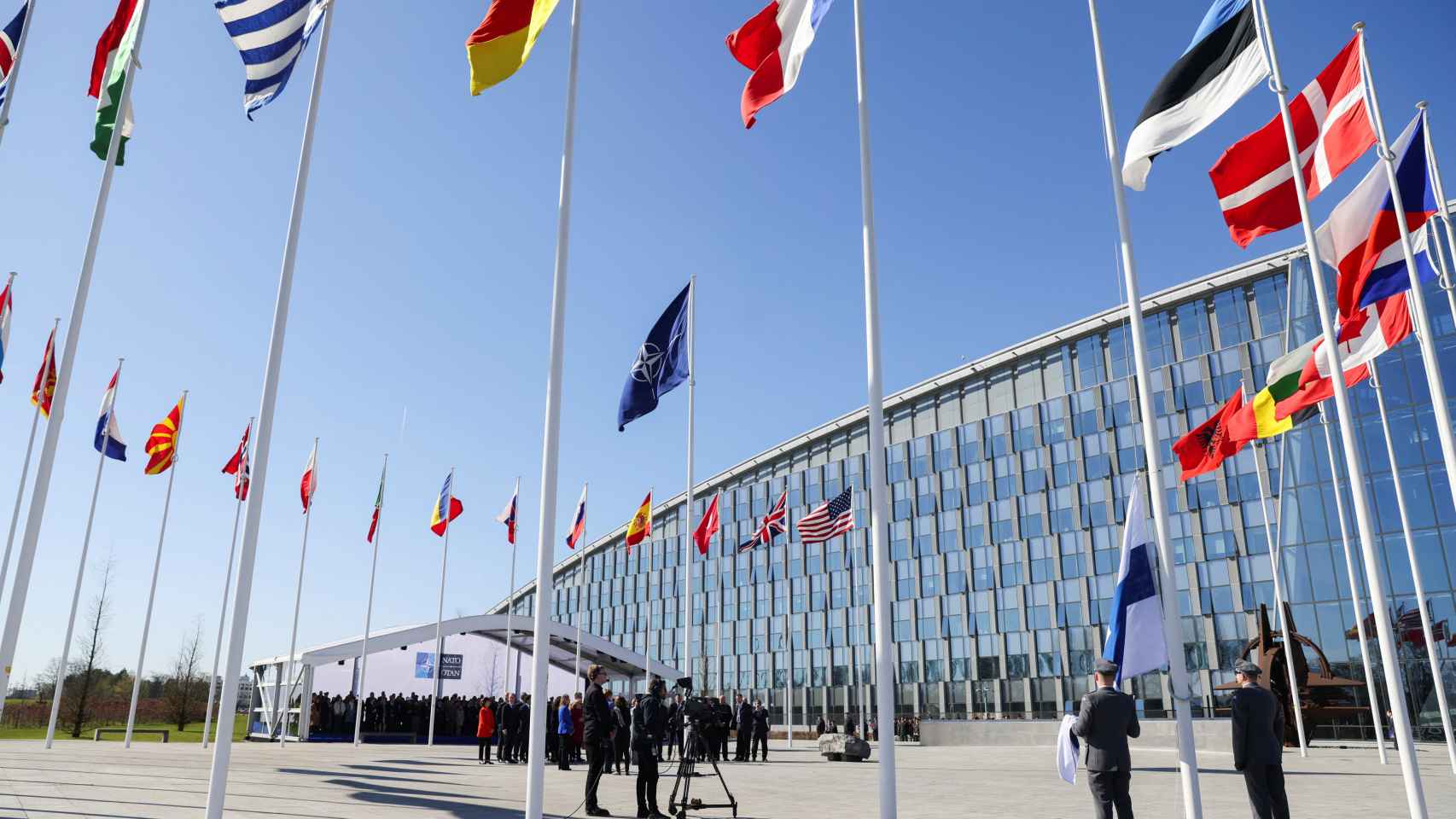 The Finnish flag-raising ceremony at the NATO headquarters in Brussels