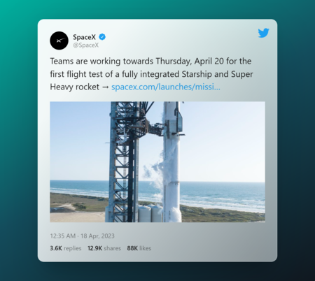 Tweet Launch Starship Spacex