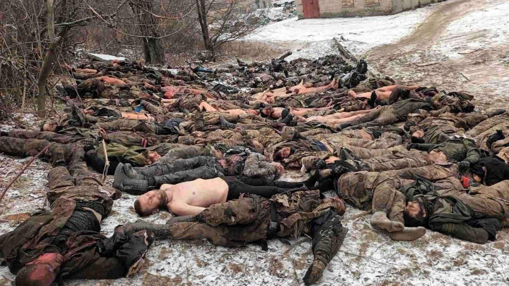 Bodies of the Wagner battalion killed on the battlefield.