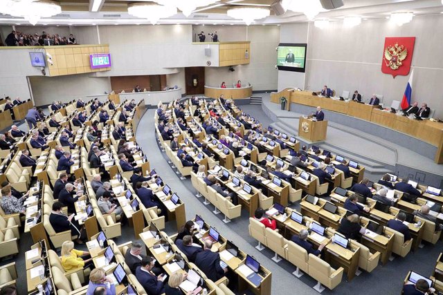 FILE - File image of a plenary session of Russia's Duma, the Lower House of Parliament.