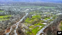 This drone photo provided by the Missouri Highway Patrol shows damage caused by a tornado that struck the southeastern part of the city on Wednesday, April 5, 2023.