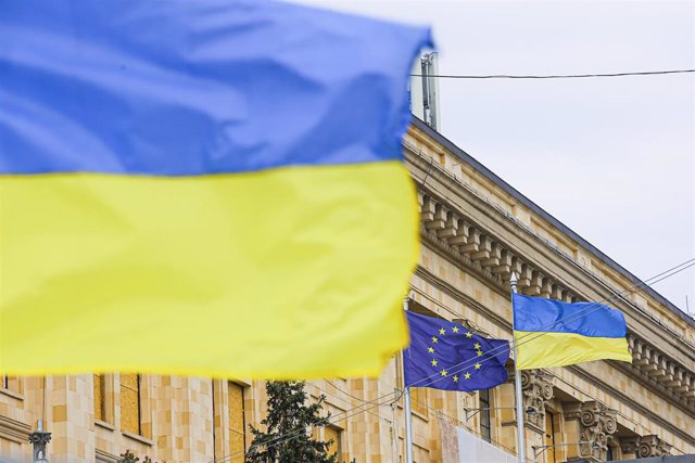 Archive - Flags of Ukraine and the European Union