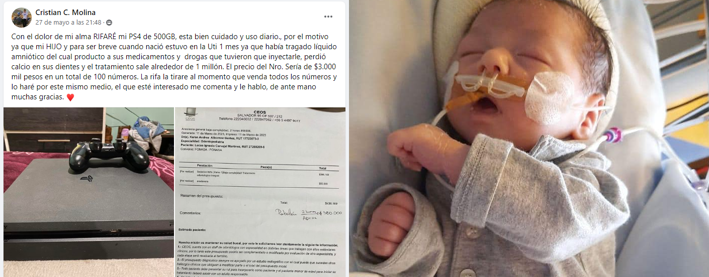 Chilean father sacrifices his PlayStation to pay for treatment for his baby and the community helps him