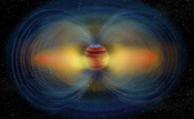 Illustration of the aurora and radiation belt in the ultracold dwarf star under study