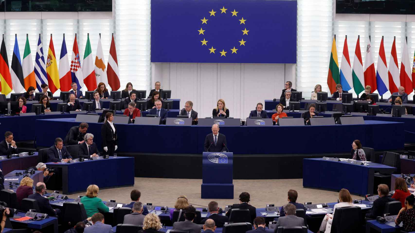 Foreign Minister Olaf Scholz, during his speech this Tuesday before the plenary session of the European Parliament in Strasbourg