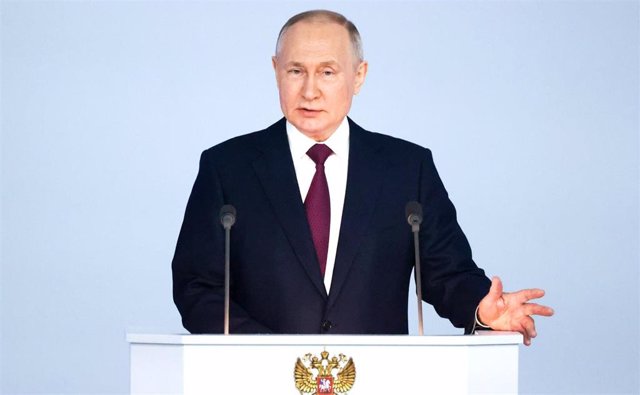 FILE - Russian President Vladimir Putin during the state of the nation address.