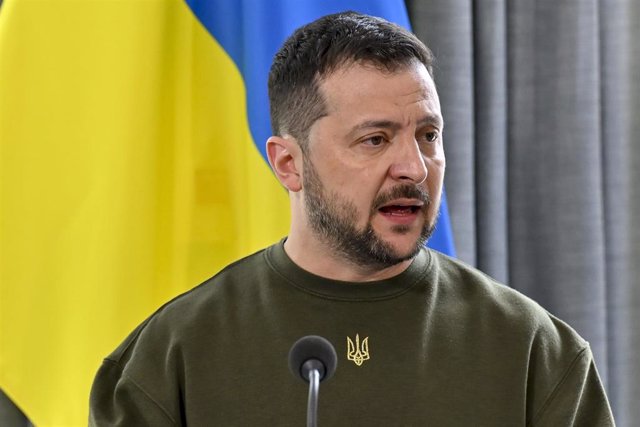 Ukrainian President Volodimir Zelenski during a speech in the Netherlands.